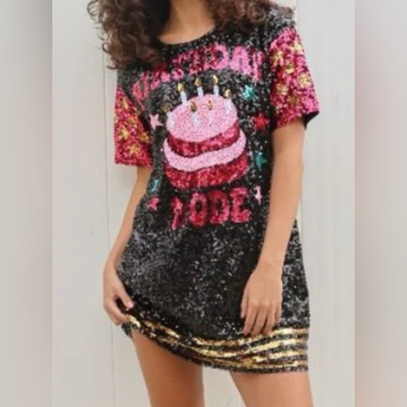 Simply Southern Dresses & Skirts - Simply Southern Black Sequin Mini Dress with Pink Cake Graphic